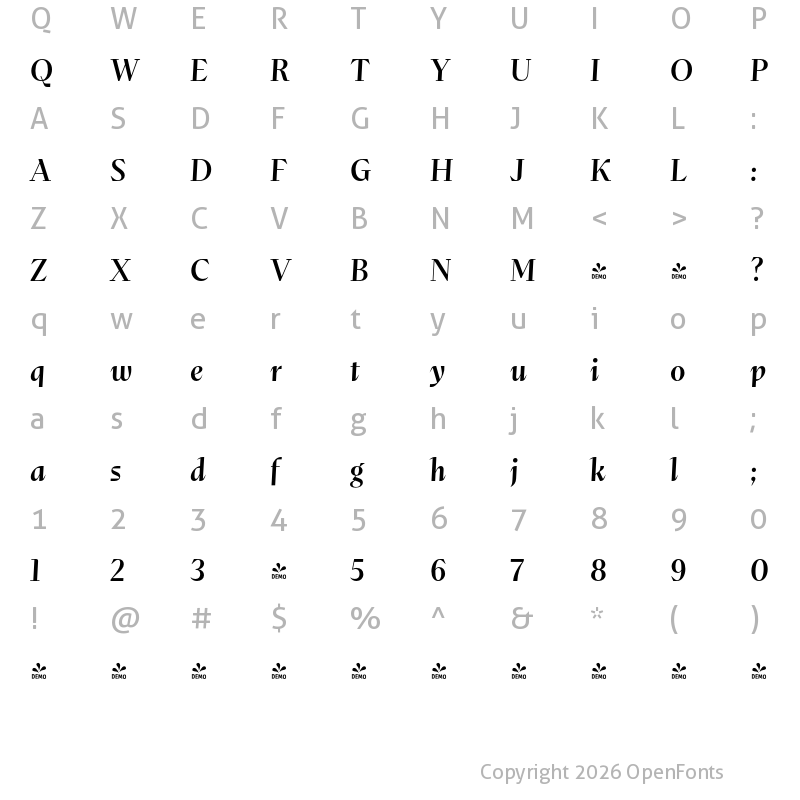Character Map of FONTSPRING DEMO - Abstract Medium It Regular