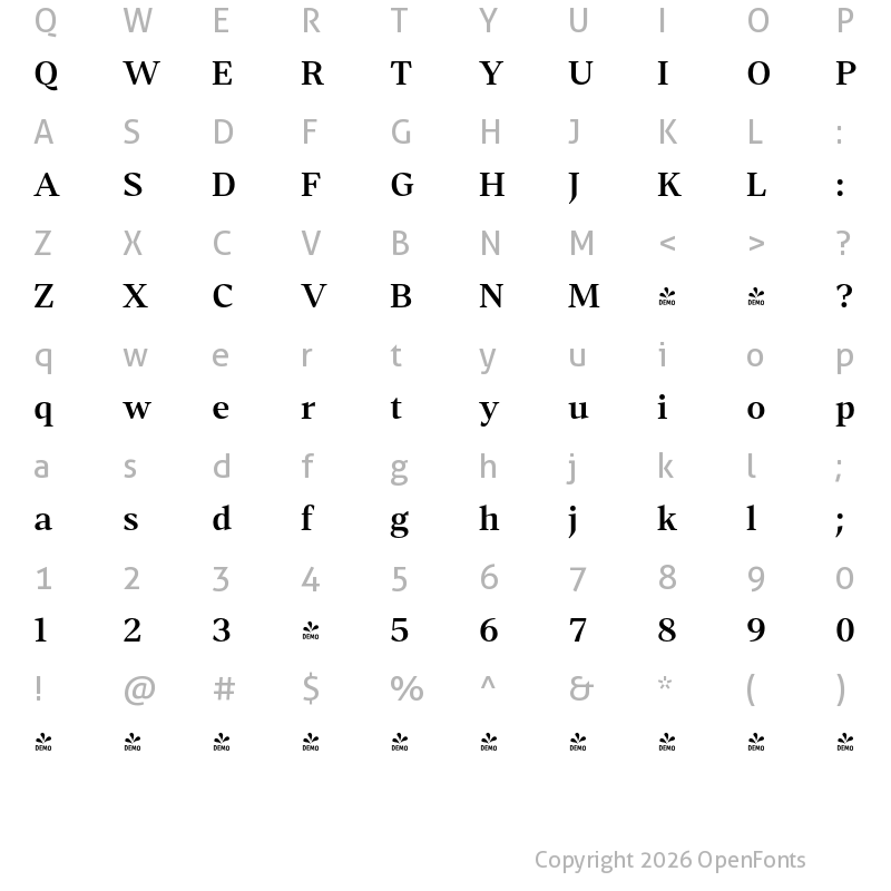 Character Map of FONTSPRING DEMO - Accia Forte SemBd Regular