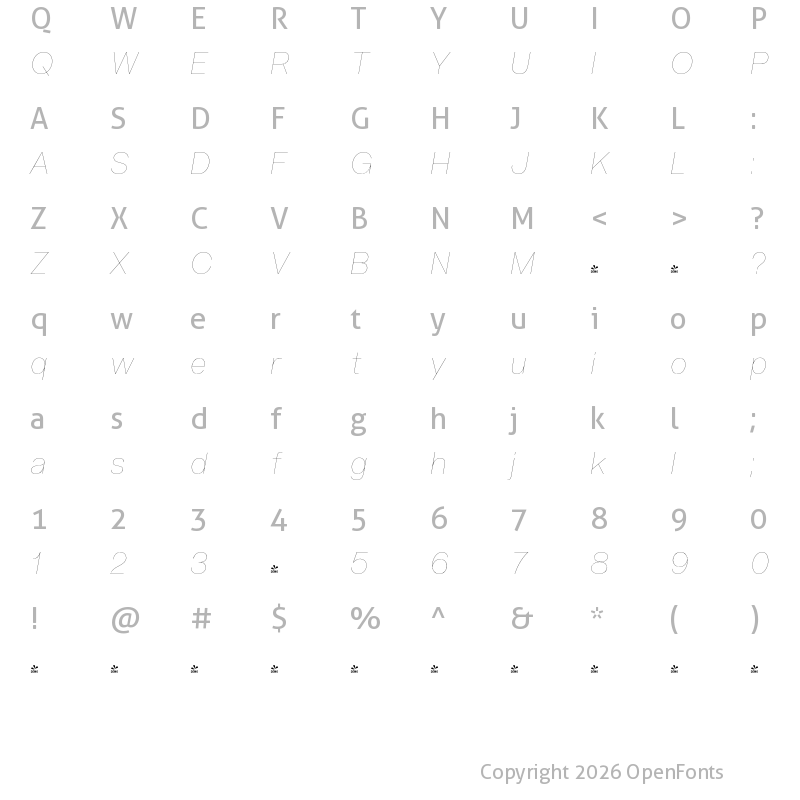 Character Map of FONTSPRING DEMO - Acronym Hairline Italic Regular