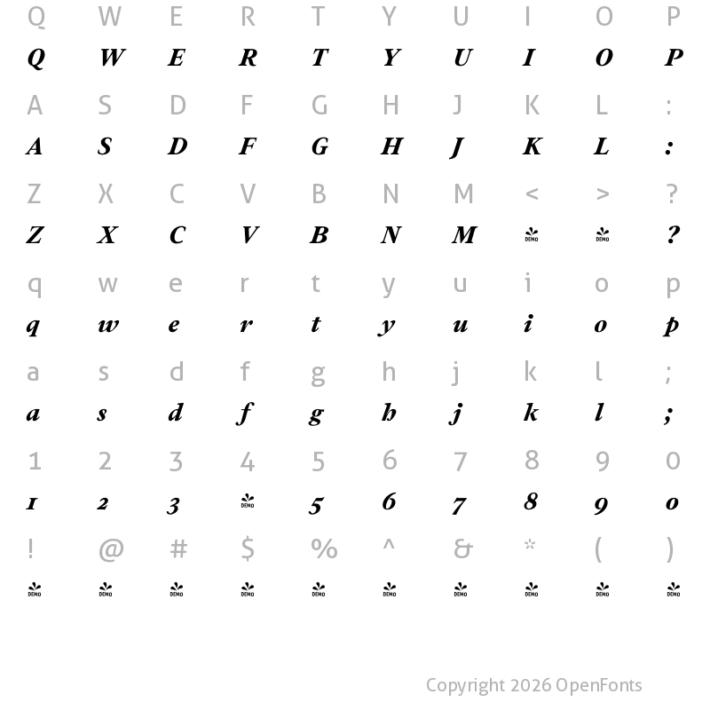 Character Map of FONTSPRING DEMO - Addington CF Extra Bold Italic