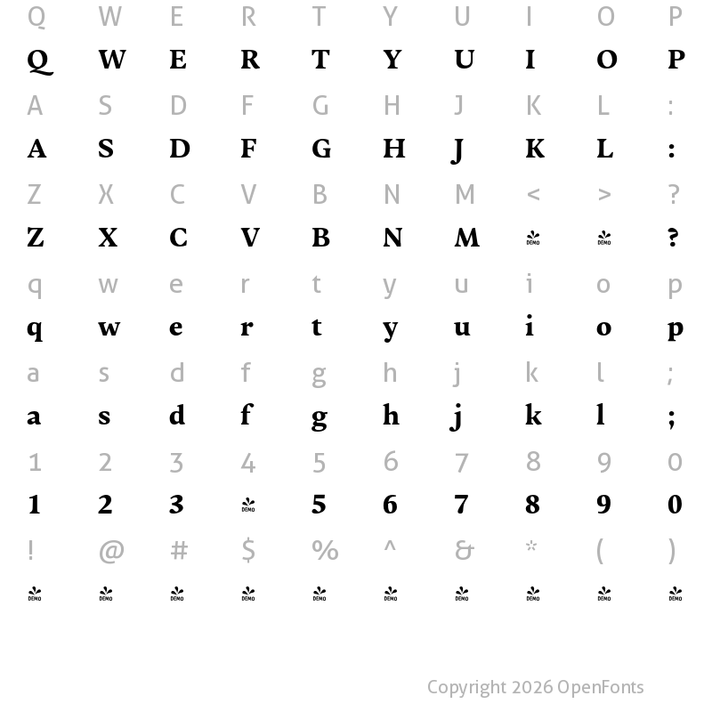 Character Map of FONTSPRING DEMO - Adelbrook Bold