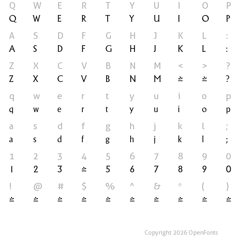 Character Map of FONTSPRING DEMO - Adelon Serial Regular