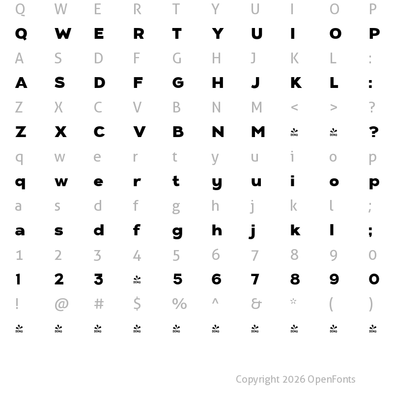 Character Map of FONTSPRING DEMO - ADGET SANS Black Regular