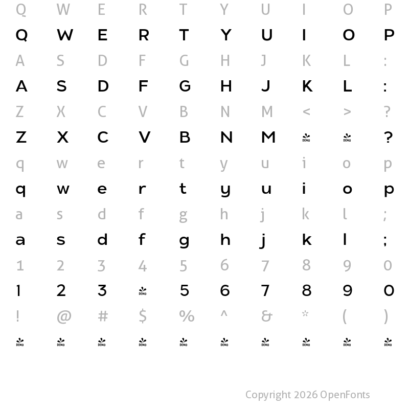 Character Map of FONTSPRING DEMO - ADGET SANS Medium Regular