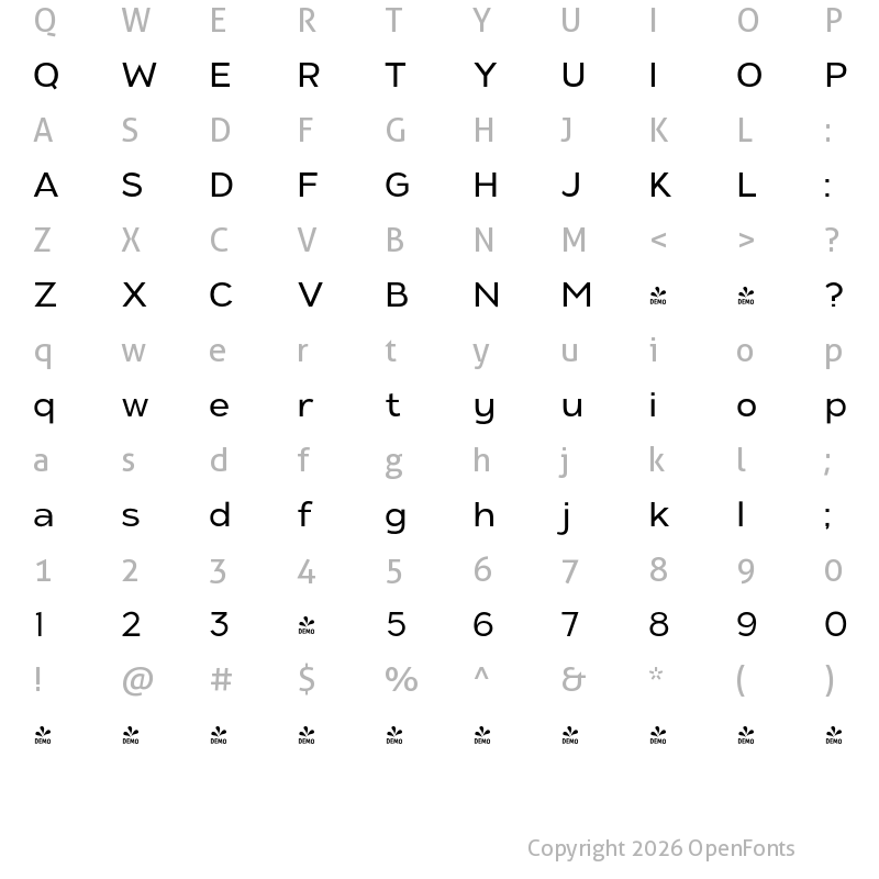 Character Map of FONTSPRING DEMO - ADGET SANS Regular