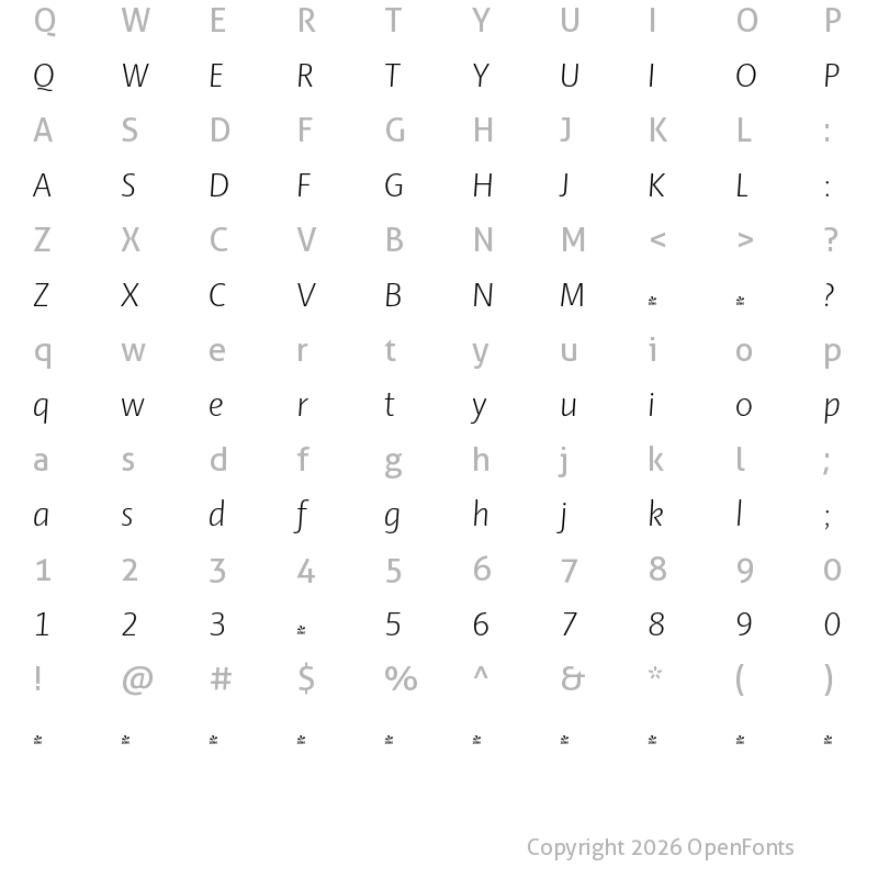 Character Map of FONTSPRING DEMO - Ador Light-Italic Regular