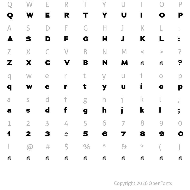 Character Map of FONTSPRING DEMO - Adrianna Xb Regular