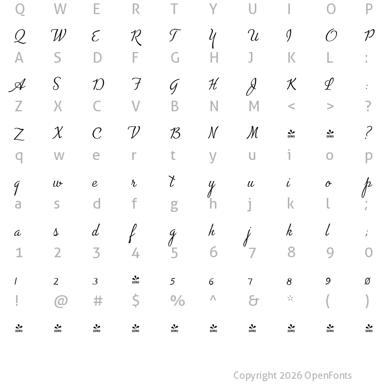 Character Map of FONTSPRING DEMO - Advertising Script Light
