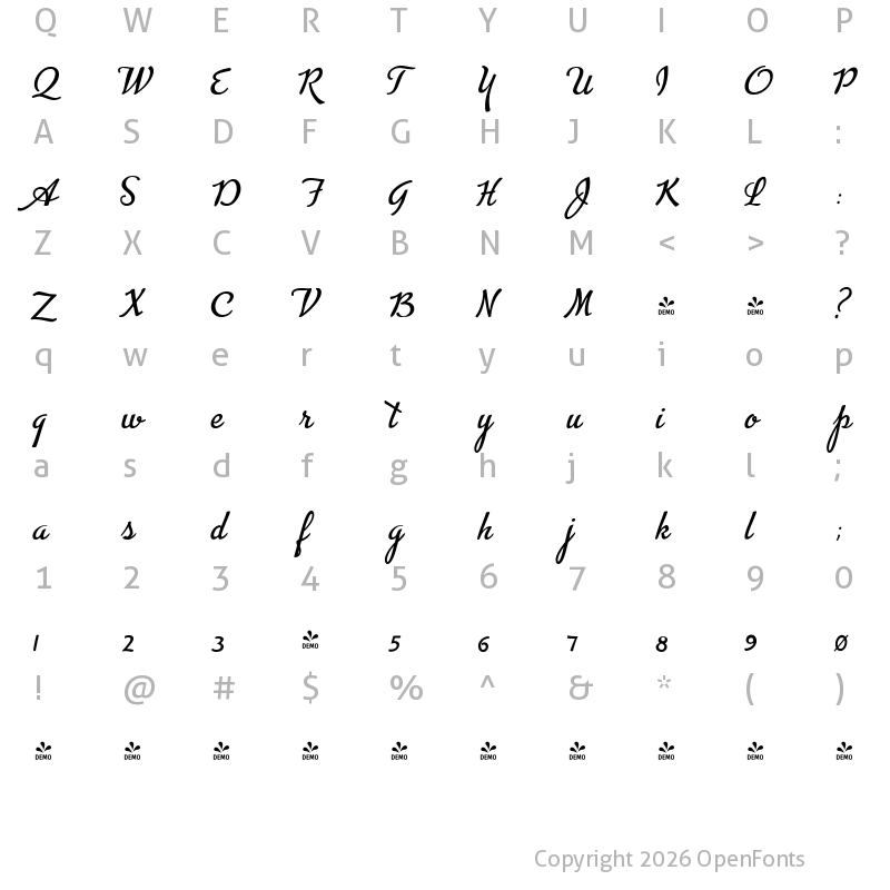 Character Map of FONTSPRING DEMO - Advertising Script Regular