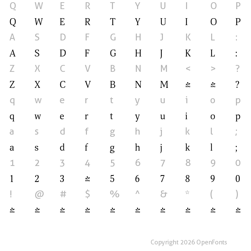 Character Map of FONTSPRING DEMO - Aelita Book Regular