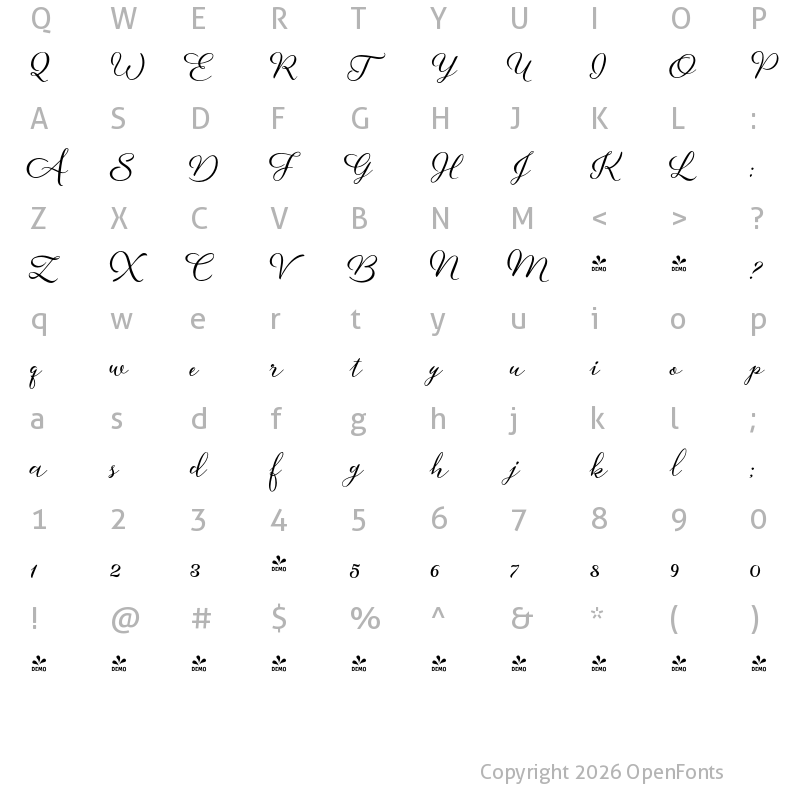 Character Map of FONTSPRING DEMO - Aether Rain 3 Bold Regular