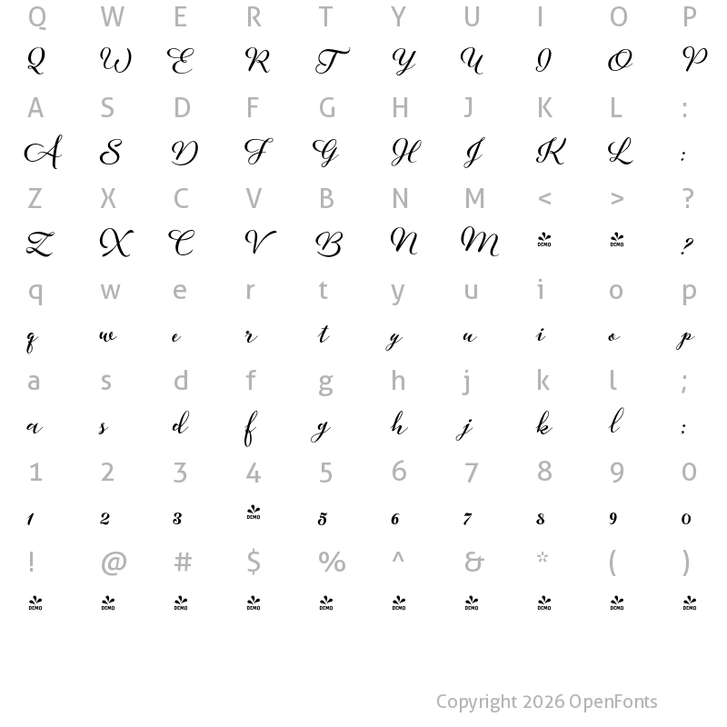 Character Map of FONTSPRING DEMO - Aether Rain 4 ExtraBold Regular