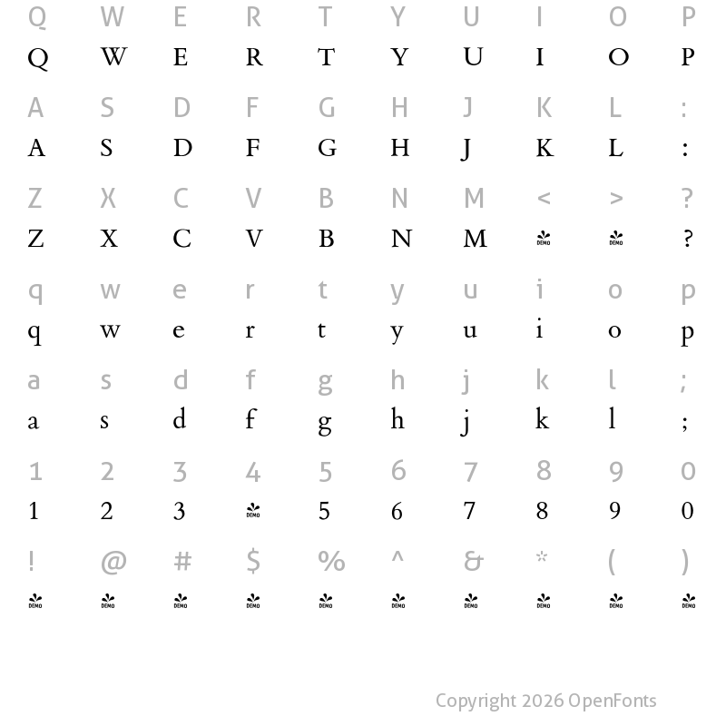 Character Map of FONTSPRING DEMO - Aetna JY Pro Medium Medium