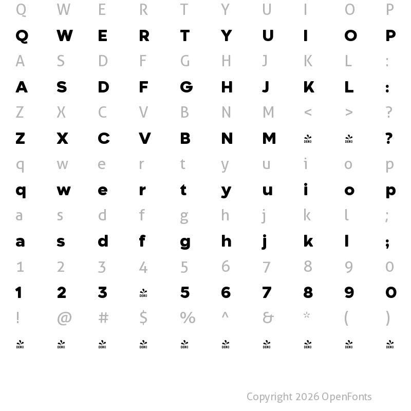 Character Map of FONTSPRING DEMO - Aftika Soft ExtraBold Regular