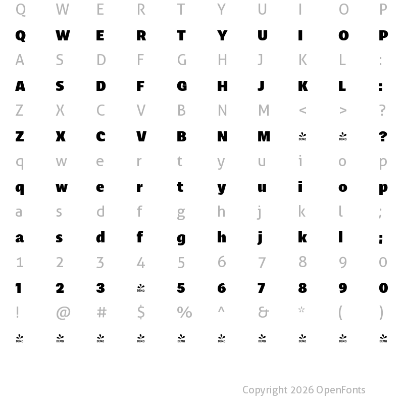 Character Map of FONTSPRING DEMO - Ahimsa Black Regular