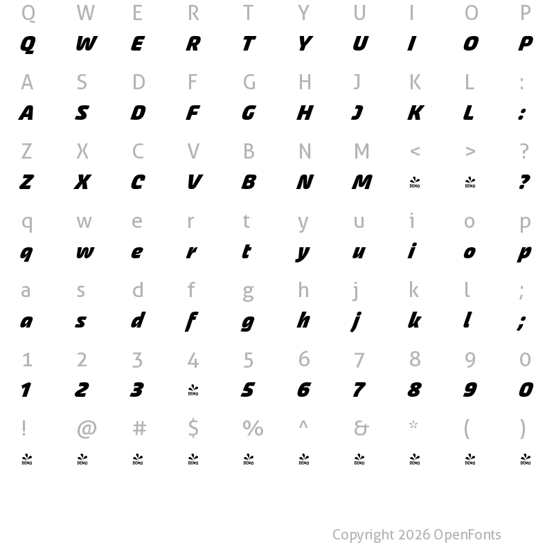 Character Map of FONTSPRING DEMO - Akceler C alt Bold