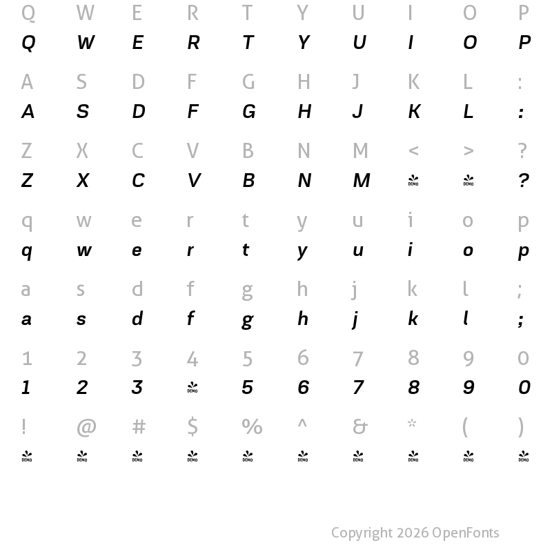 Character Map of FONTSPRING DEMO - Akzentica 4F SemiBold Italic