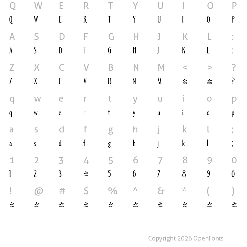 Character Map of FONTSPRING DEMO - Alathena Regular