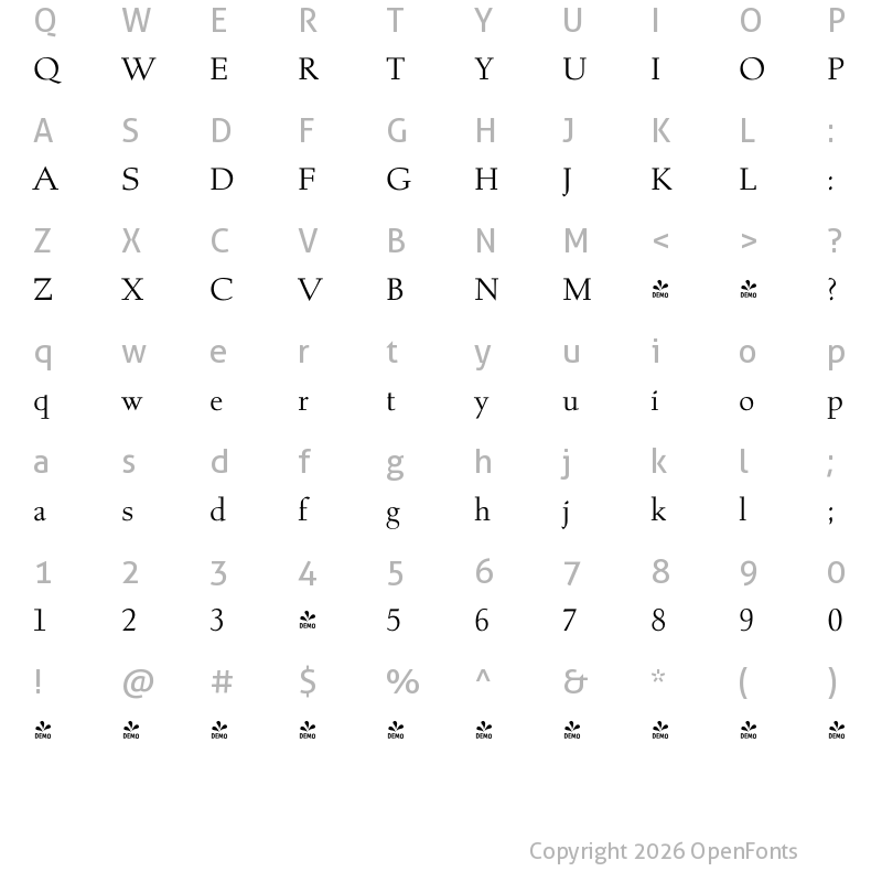 Character Map of FONTSPRING DEMO - Albertan Pro Regular