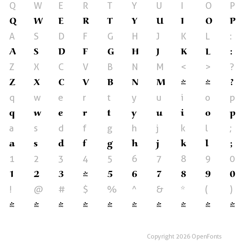 Character Map of FONTSPRING DEMO - Aldebaran Pro Bold