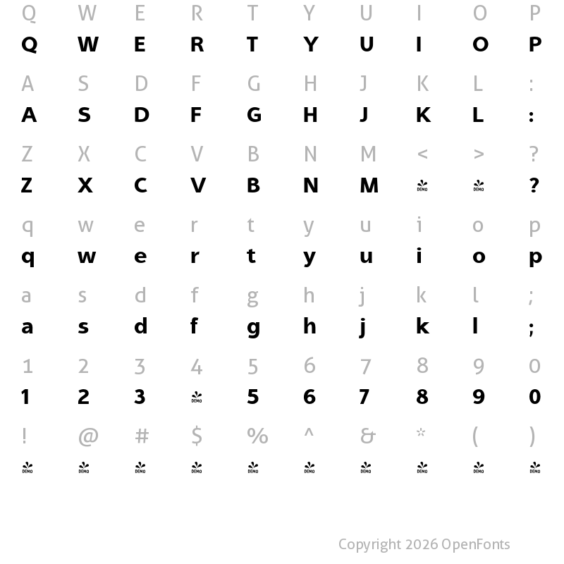 Character Map of FONTSPRING DEMO - Aleante Sans ExtBd Regular