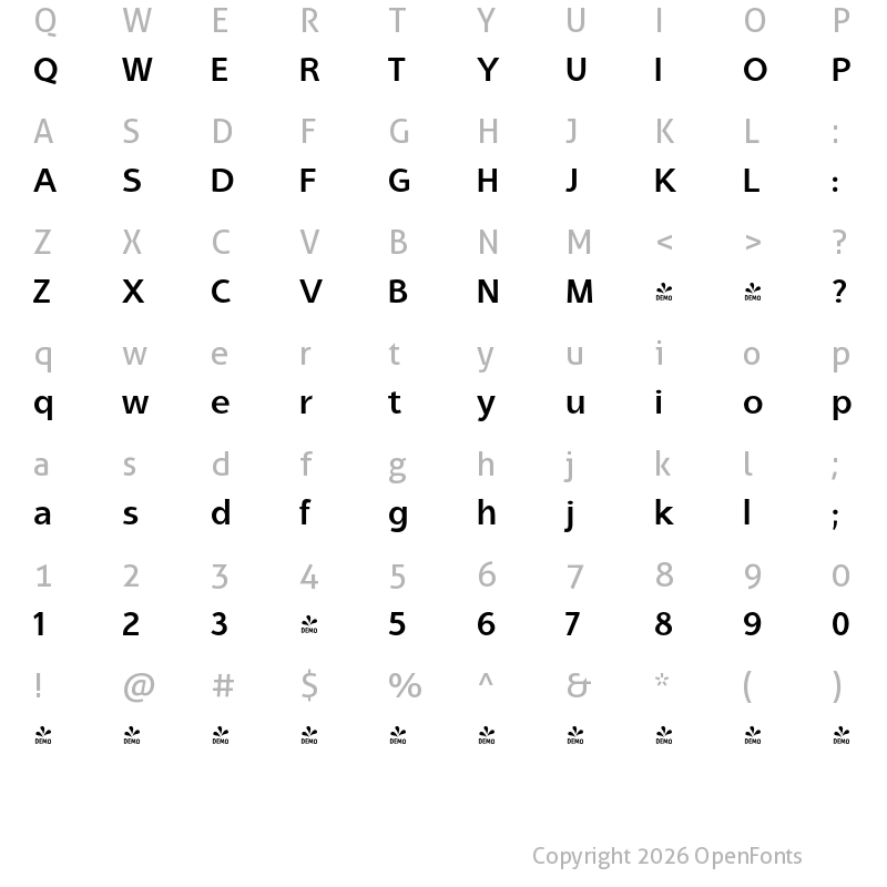 Character Map of FONTSPRING DEMO - Aleante Sans SemBd Regular