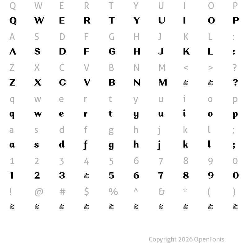 Character Map of FONTSPRING DEMO - Alethia Next ExtBd Upr Regular