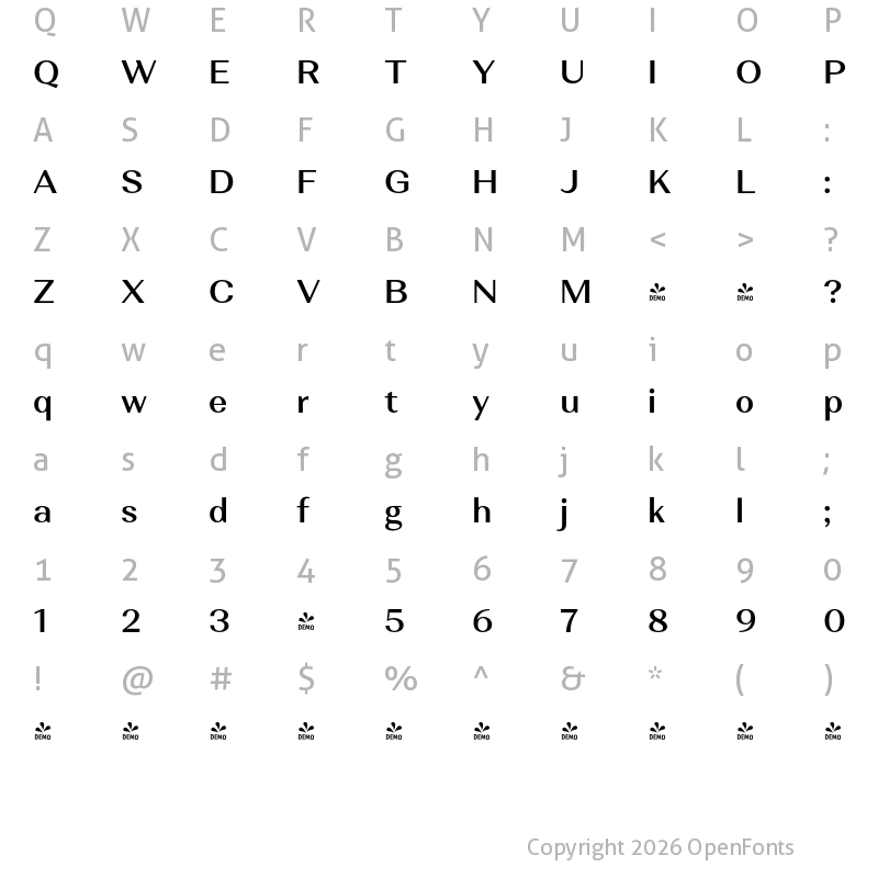 Character Map of FONTSPRING DEMO - Alethia Next Med Regular