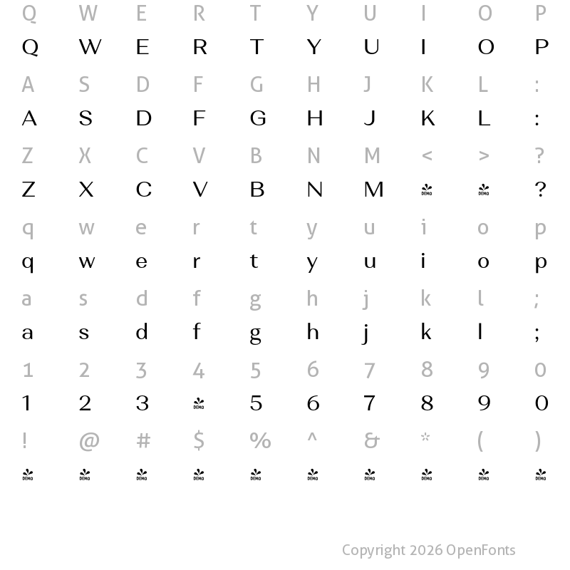 Character Map of FONTSPRING DEMO - Alethia Next Regular