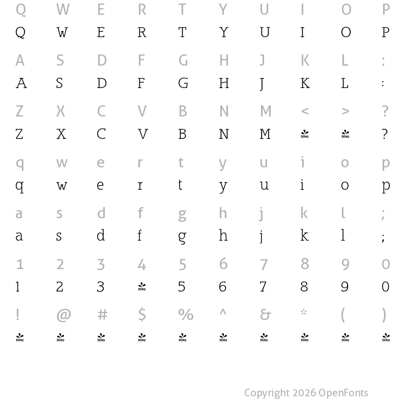 Character Map of FONTSPRING DEMO - Alexandrya Regular