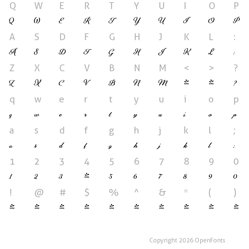 Character Map of FONTSPRING DEMO - Alfons Brush Bold Regular