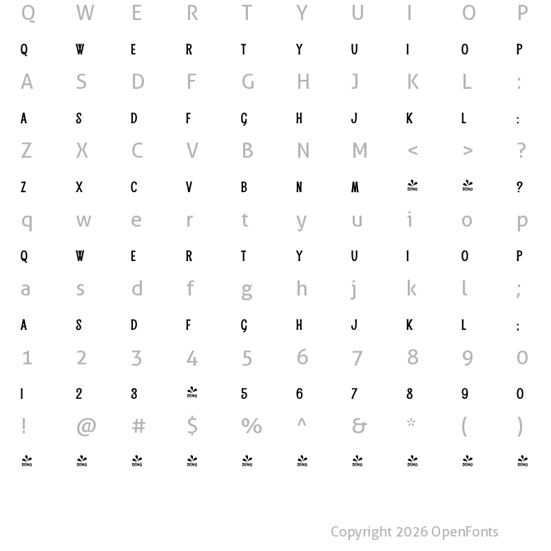 Character Map of FONTSPRING DEMO - Alfons Condensed Bold Regular