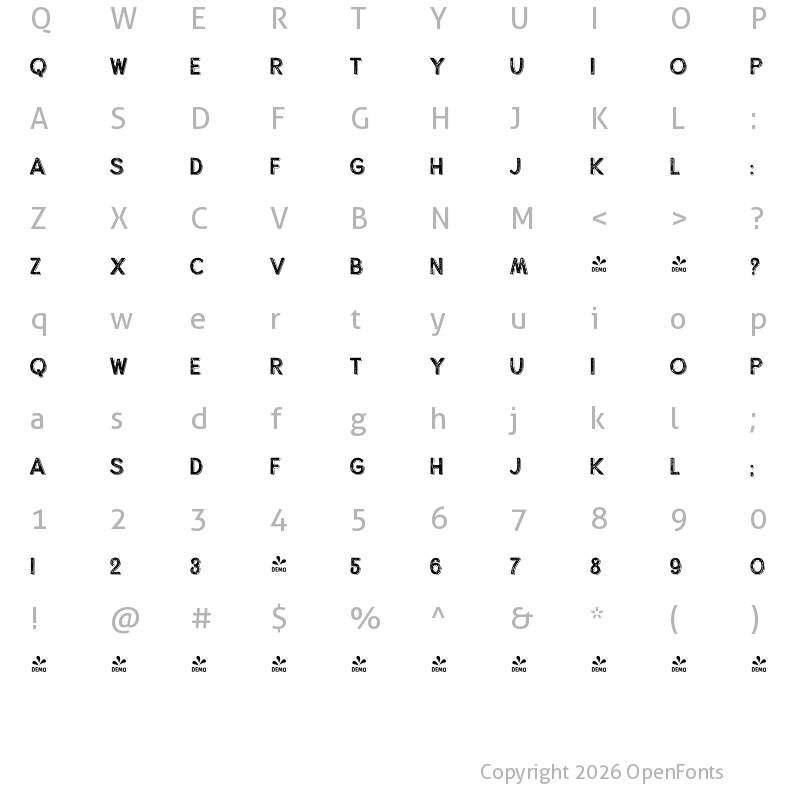 Character Map of FONTSPRING DEMO - Alfons Display SP Regular