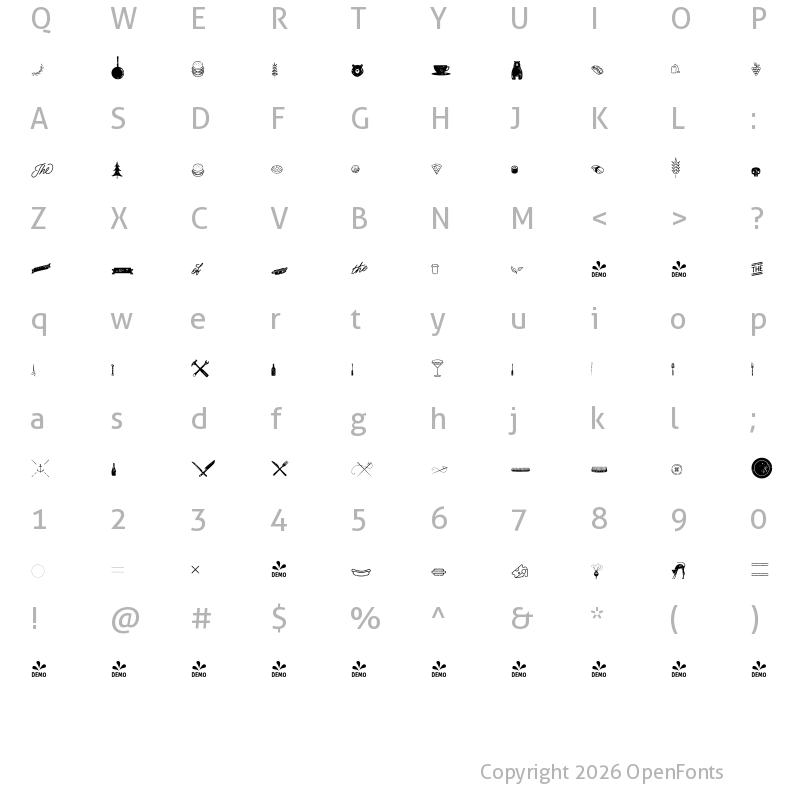 Character Map of FONTSPRING DEMO - Alfons Extras Printed Regular