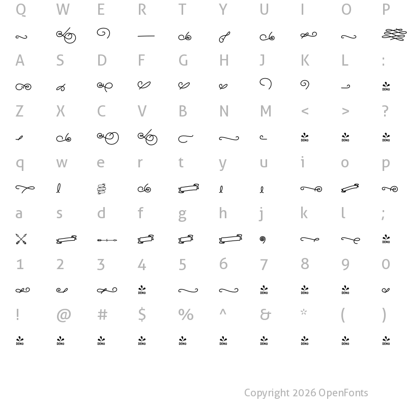 Character Map of FONTSPRING DEMO - Alfons Ornaments Bold Regular