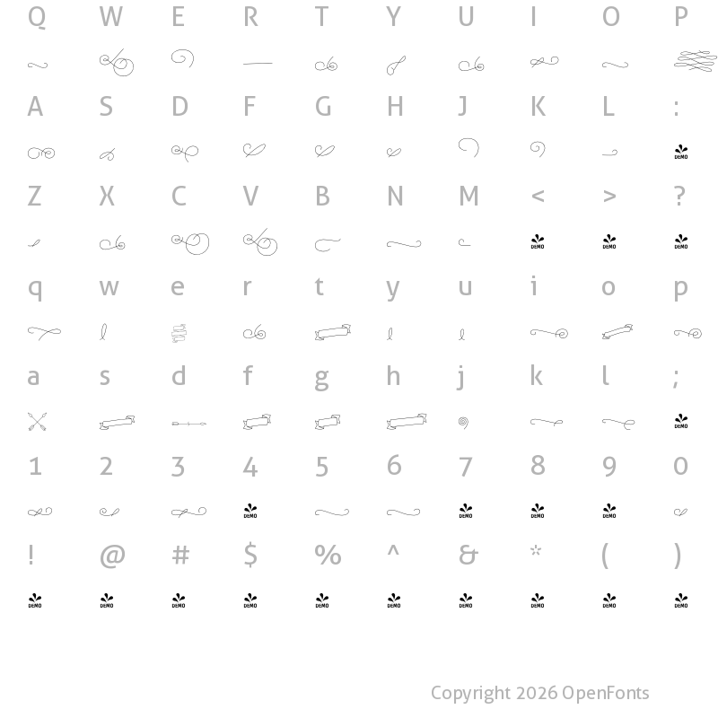 Character Map of FONTSPRING DEMO - Alfons Ornaments Extra Light Regular