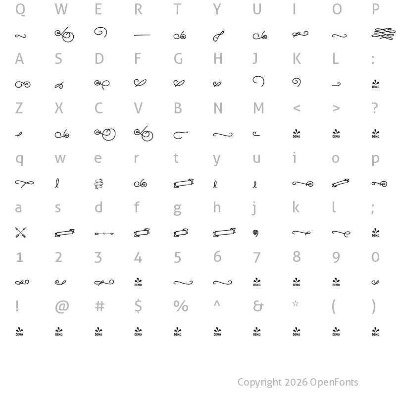 Character Map of FONTSPRING DEMO - Alfons Ornaments P1 Regular