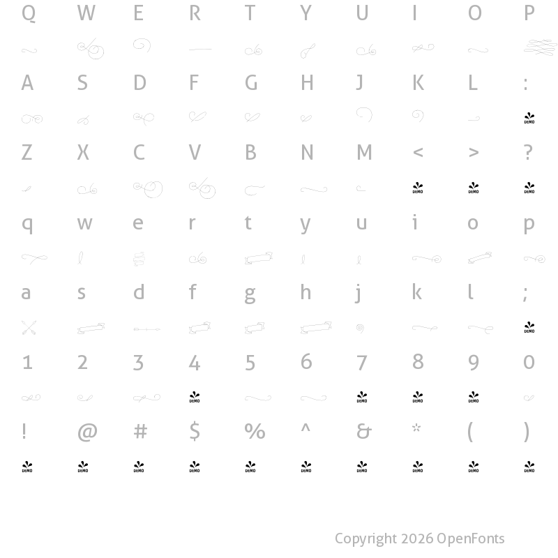 Character Map of FONTSPRING DEMO - Alfons Ornaments Thin Regular