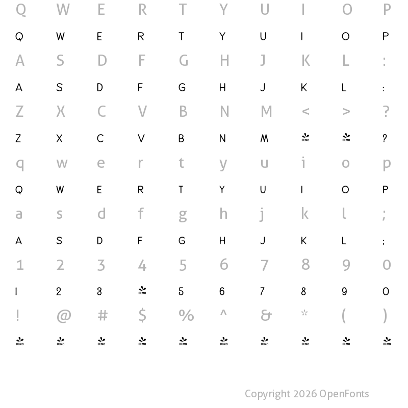 Character Map of FONTSPRING DEMO - Alfons Sans Medium Regular