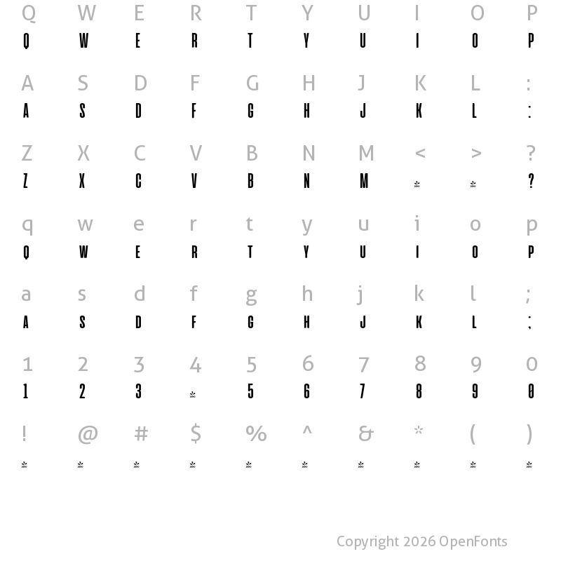 Character Map of FONTSPRING DEMO - Aliens & cows Bold Regular
