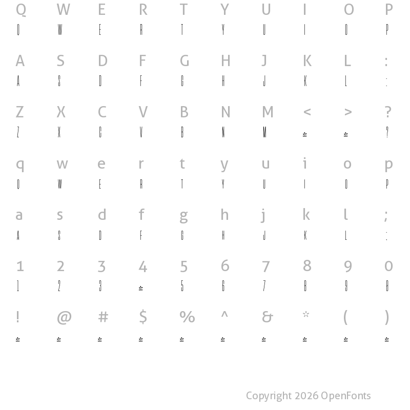 Character Map of FONTSPRING DEMO - Aliens & cows Thin Regular