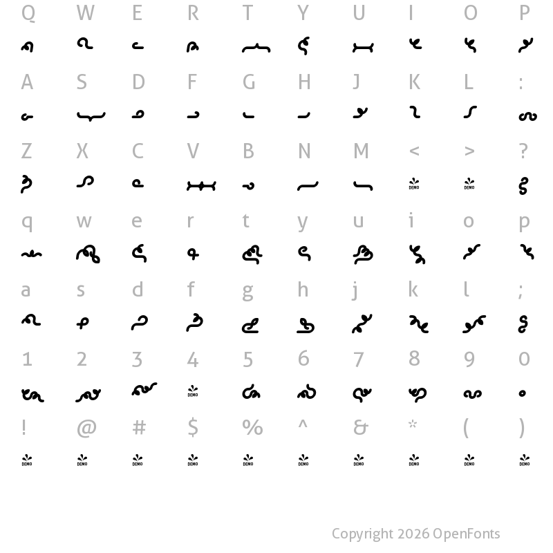 Character Map of FONTSPRING DEMO - Alio Decor Black Italic