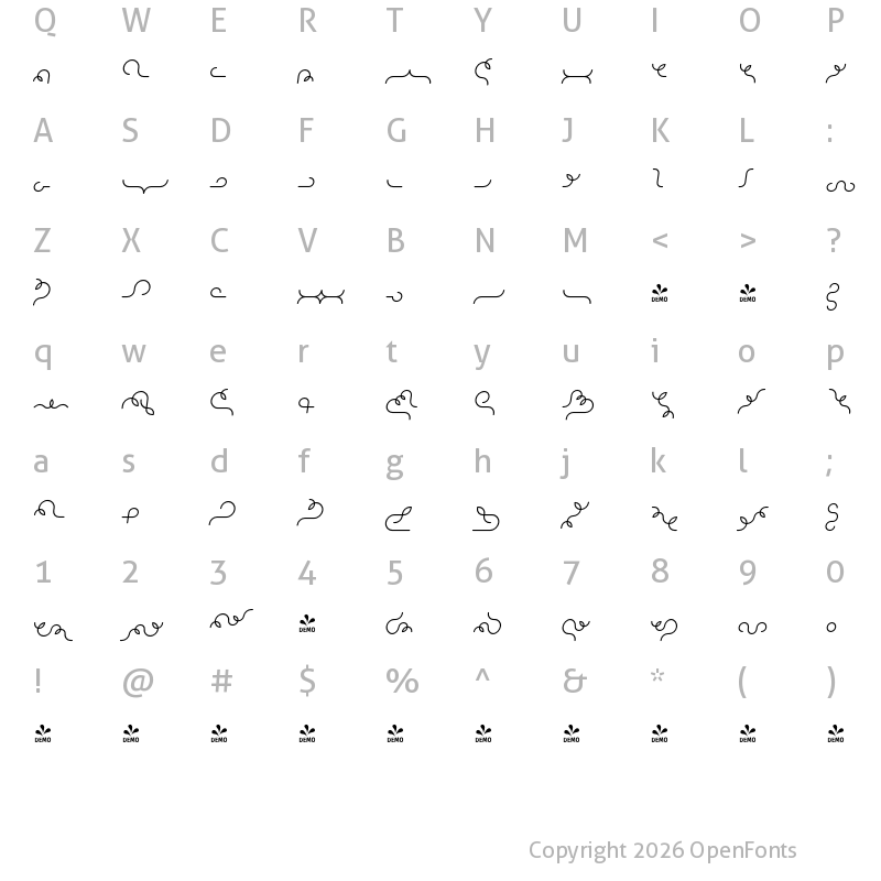 Character Map of FONTSPRING DEMO - Alio Decor Italic
