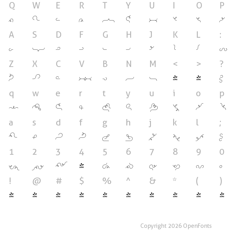 Character Map of FONTSPRING DEMO - Alio Decor Light Italic