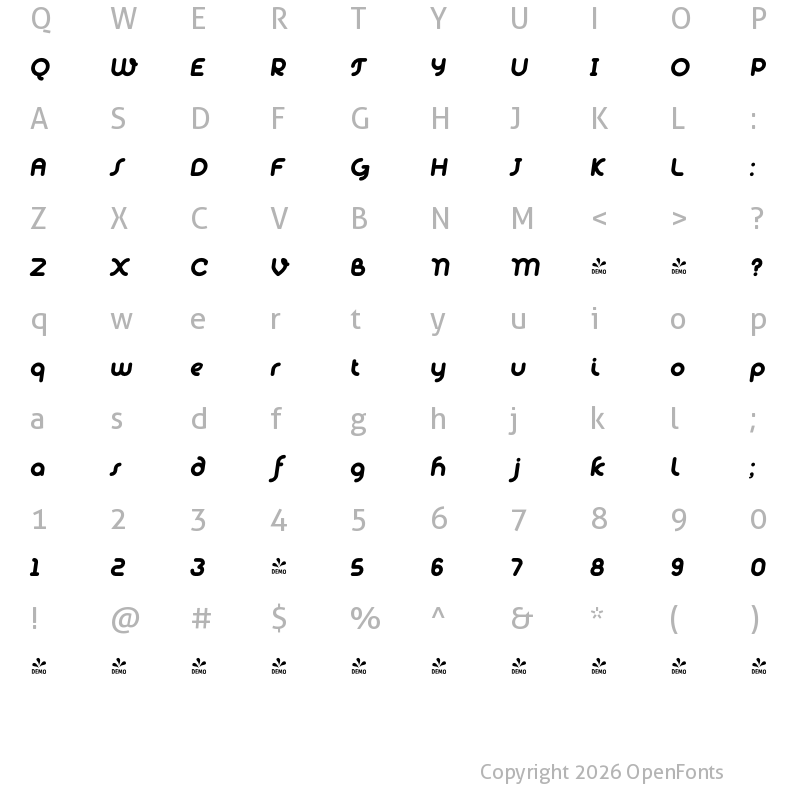Character Map of FONTSPRING DEMO - Alio Pro Black Italic