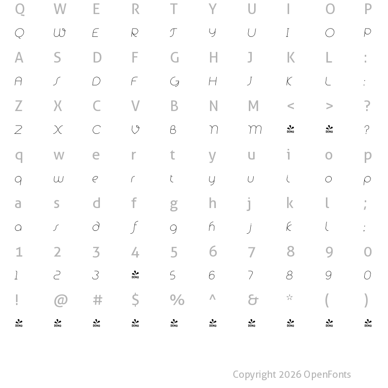 Character Map of FONTSPRING DEMO - Alio Pro Light Italic