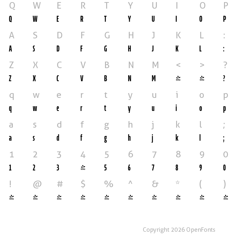 Character Map of FONTSPRING DEMO - Allotrope Compressed Medium Regular