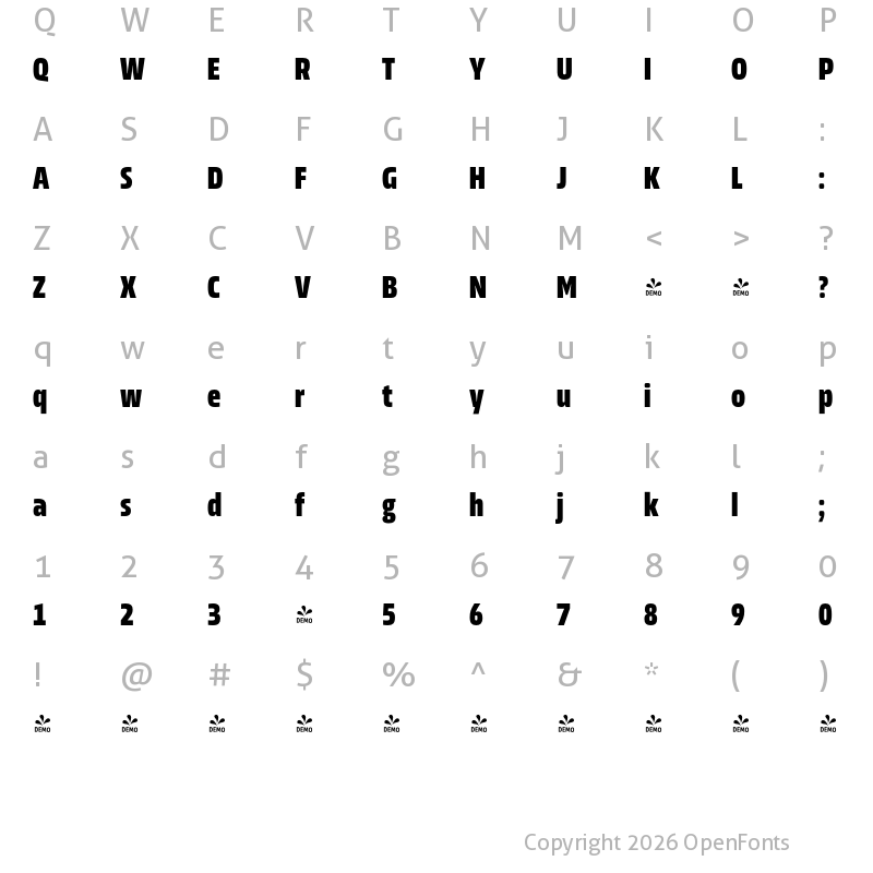 Character Map of FONTSPRING DEMO - Allotrope ExCondensed ExtraBold Regular