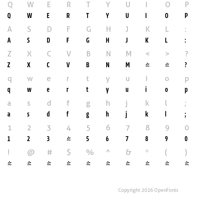 Character Map of FONTSPRING DEMO - Allotrope ExCondensed Medium Regular