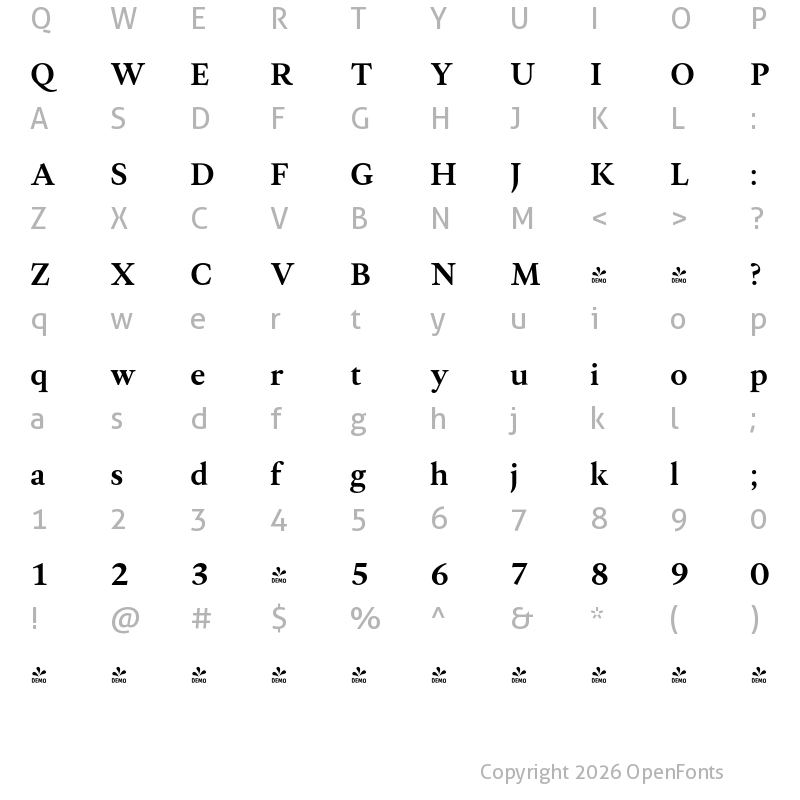 Character Map of FONTSPRING DEMO - Allrounder Antiqua Medium Regular